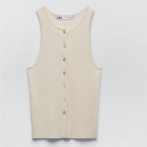 Zara Cream Ribbed Button-Front Tank Top
